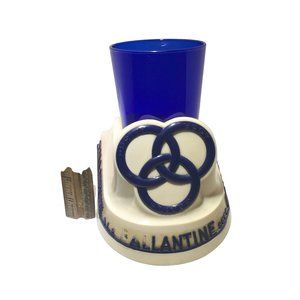 Vintage Ballantine Beer Ale Lager Advertising Blue Glass Cup & Beer Holder A5010